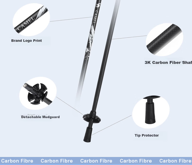 Camel Trekking Pole Carbon Lightweight Telescopic Hiking Mountaineering Carbon Fiber Walking Stick 174BABP668A Matte Black 6