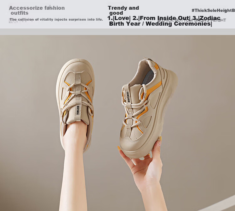 TonLion Women's Shoes Spring Summer 2026 Fashion Thick Sole Casual Sports Sneakers Versatile Beige Size 35 17