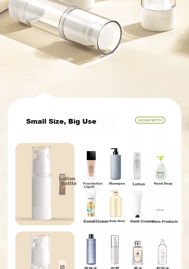 Qihaiqiu Vacuum Dispensing Bottle Press Lotion Bottle Spray Travel Portable Shower Shampoo Cosmetic Bottle 30ml*3 2