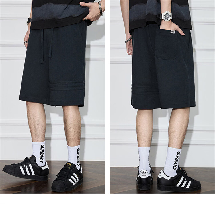 MARK FAIRWHALE Men's Summer Trendy American High Street Vintage Loose Straight Casual Sports Shorts 9