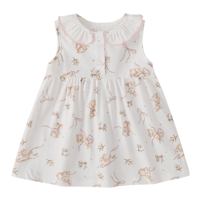 JELLYBABY Round Neck French Style Floral Dress Summer Girls Baby Knitted Vest Dress Casual Breathable Lightweight
