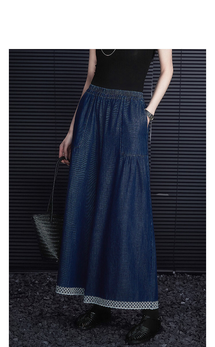 Demana [Lyocell Cotton Blend] Spring Design Pleated Elastic Waist Embroidered Wide-Leg Slimming Jeans 10