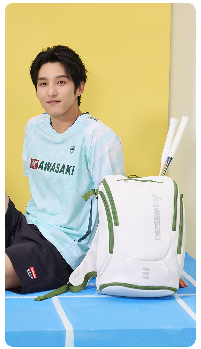 KAWASAKI Badminton Bag Feitian Qiming Large Capacity Lightweight Waterproof Durable Sports Backpack D8279 White Green 16