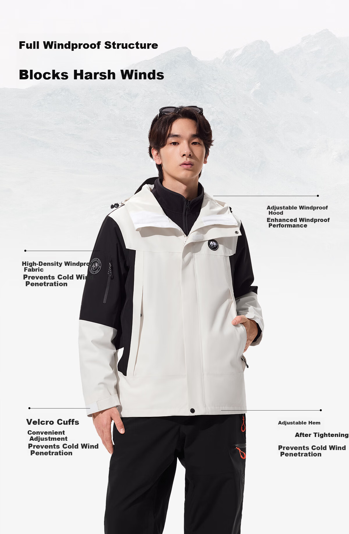 Panda Zhang Yuxi Style Play Wild 3-in-1 Waterproof Windproof Colorblock Mountaineering Jacket R611 Phantom Black, S 8