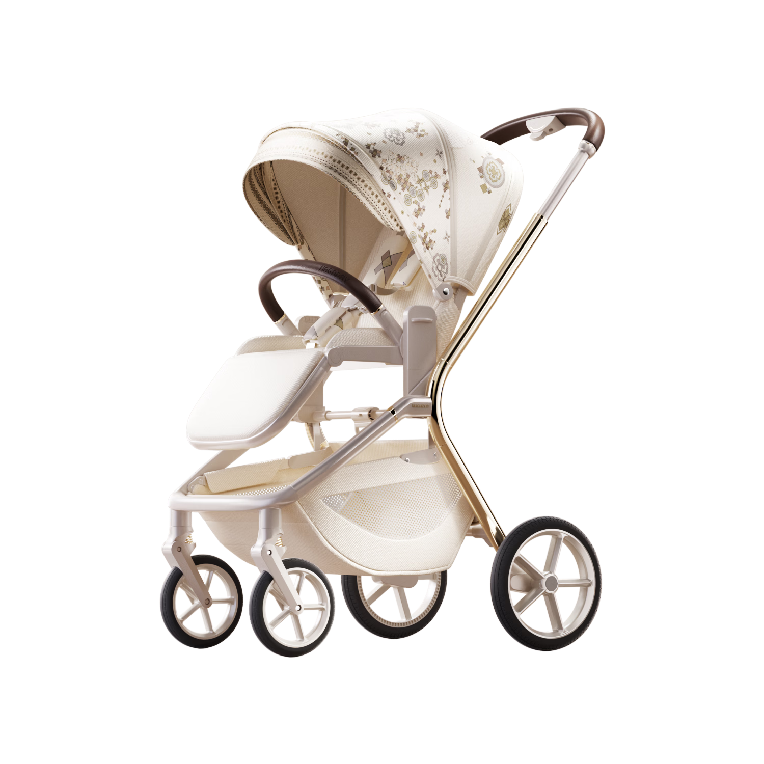 Hakada Miaoxing Newborn Baby Stroller Reversible High Landscape Lightweight Infant Stroller Convertible Sit and Recline Cloud White Plus