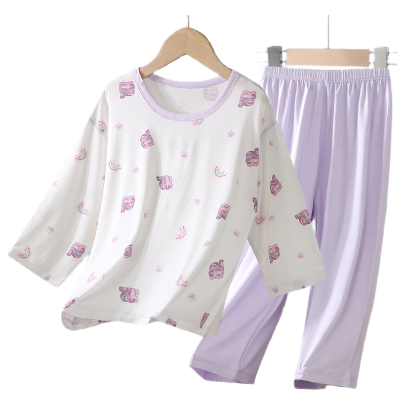 Hodo Kids Unisex Modal Pajama Set Children's Homewear Student 3/4 Sleeve Air Conditioning Clothes Sakura Pink 110