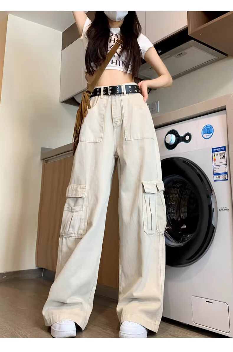 Langsha Women's Jeans 2026 New High-Waist Slim American Workwear White Straight-Leg Wide-Leg Pants for Petite 11
