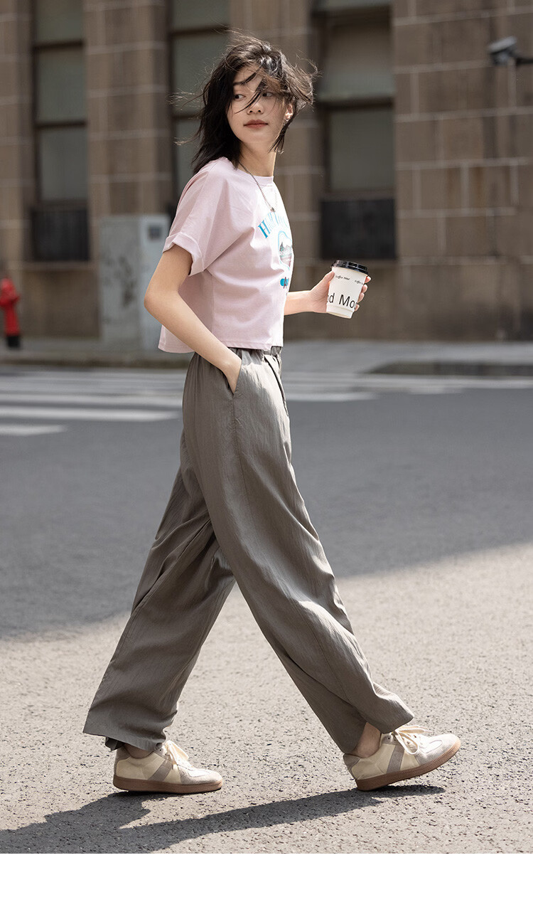 Demana Pleated Casual Pants Summer Loose Comfortable Elastic Waist Wide-Leg Long Pants for Women 14