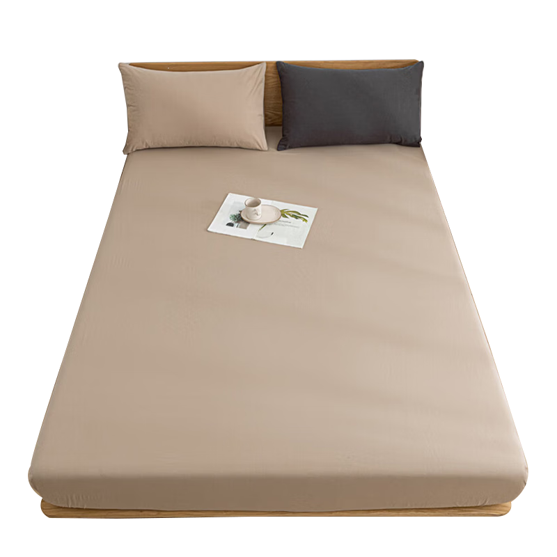 Wuyinliangpin Class A Pure Cotton Fitted Sheet, Single Piece Mattress Protector, All-Inclusive Dust Cover, Khaki, 1.5 Meters