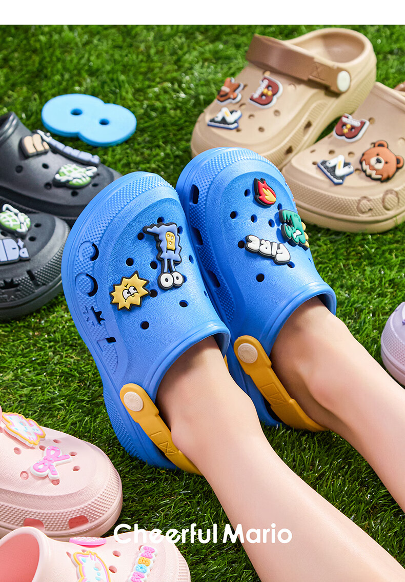 Cheerful Mario 2026 New Summer Kids Breathable Soft Sole Clog Boys Home Soft Sole Bathing Beach Sandals 25