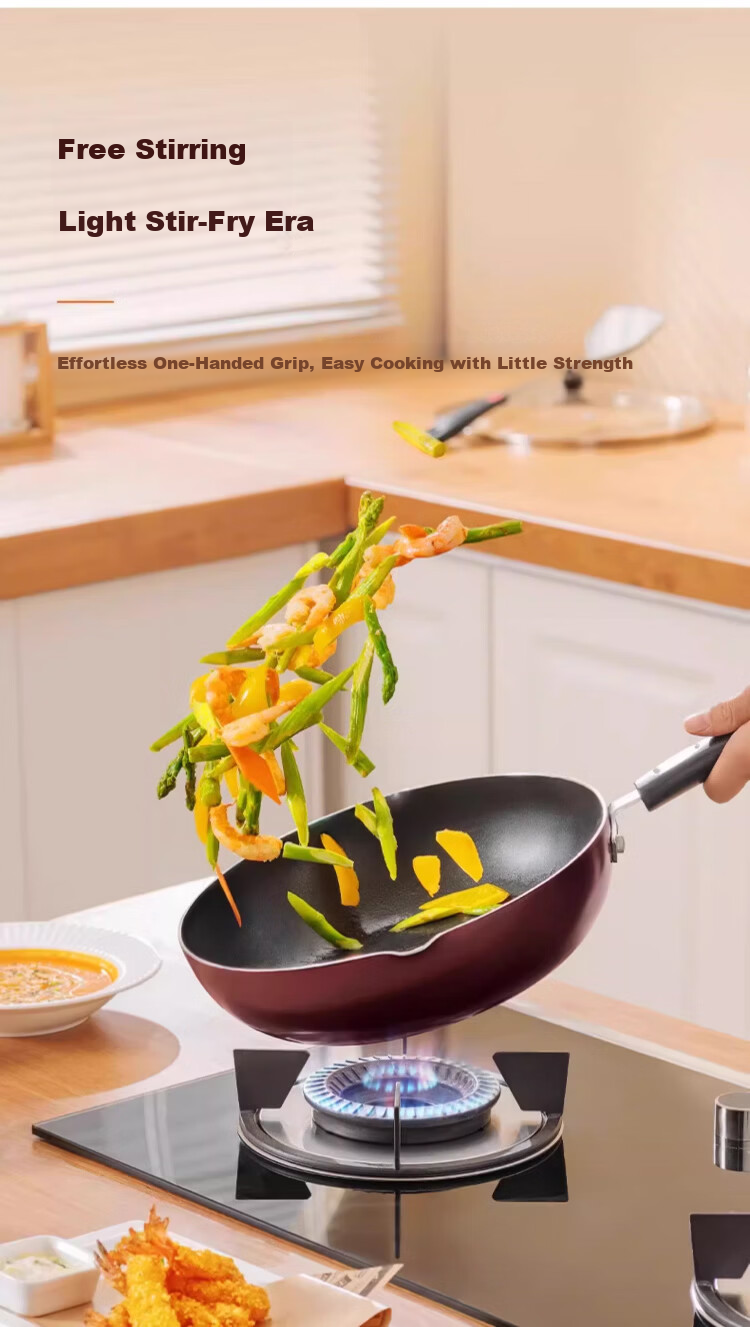 Joyoung Non-Stick Wok Household Stir-Fry Pan Large Flat Bottom Frying Pan Stove Compatible 28cm with Lid 2