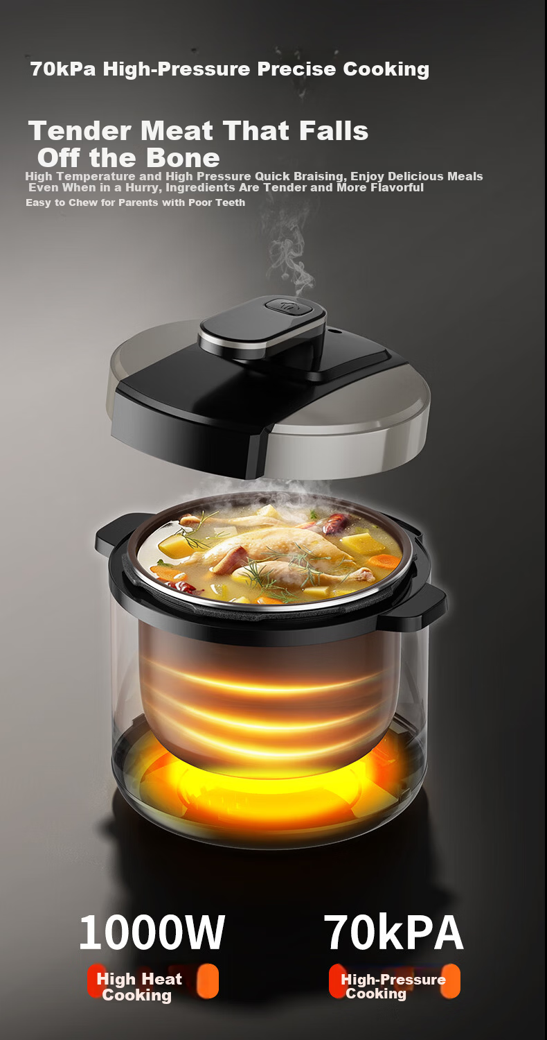 Triangle 6L Electric Pressure Cooker Large Capacity Dual Inner Pots Smart Programmable High-Pressure Rice Cooker SJ60H-06YD2 for 5-8 People 5