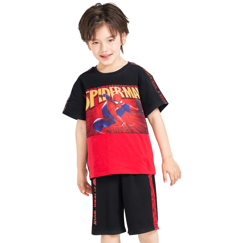 Disney 2026 New Children's Day Gift Spiderman Boys' Short Sleeve T-Shirt and Shorts Summer Breathable Cool 130 CM