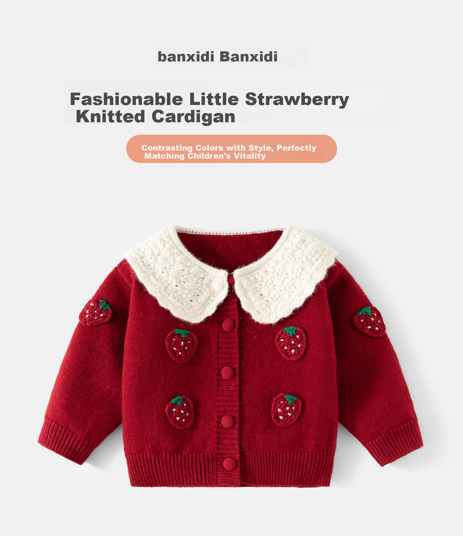 Banxidi Girls Sweater Spring 2026 New Children's Fashion Knitted Cardigan Baby Spring Autumn Jacket New Year Outfit 1