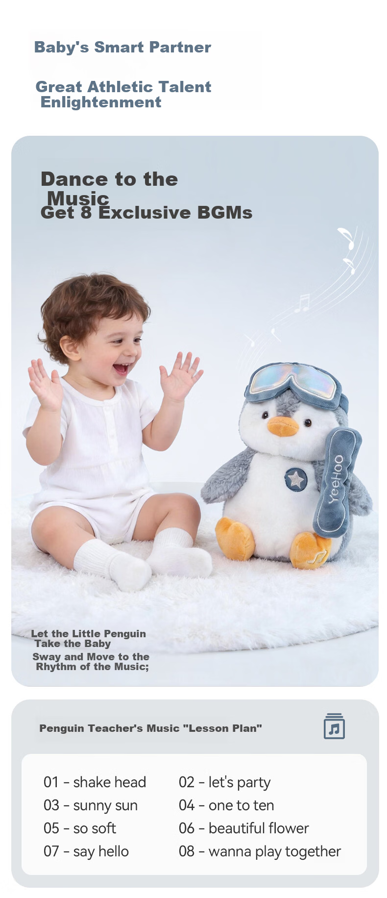 YEEHOO Baby Toy Penguin Soothing Doll Singing Repeating Interactive Companion Sleep Aid Birthday Gift for 1-Year-Old Baby 7