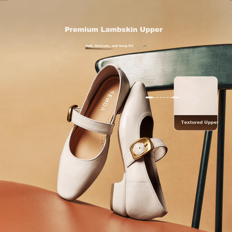 Senda Mary Jane Women's Small Leather Shoes JD Self-operated Lambskin Spring Autumn Commuting Chunky High Heel Single Shoes Black 36