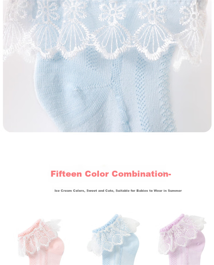 LangSha Children's Socks Girls Summer Thin Lace Edge Dance Socks Cute Versatile Princess Socks White 1 Pink 1 Yellow 1 Blue 1 Purple 1 Foot Length 18-20cm Age 5-7 Size 26-31 7