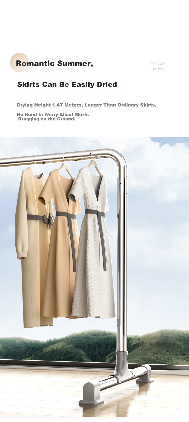HKG Stainless Steel Clothes Drying Rack Floor-Standing Indoor Outdoor Balcony Bedroom Thickened Laundry Rod 7