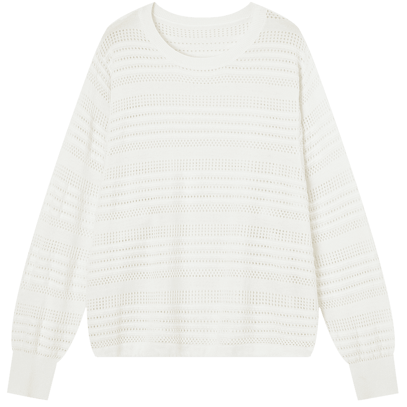 Demana [With Mulberry Silk and Wool] Spring Elegant Hollow Stripe Batwing Sleeve Elastic Slim Knit Sweater for Women Premium