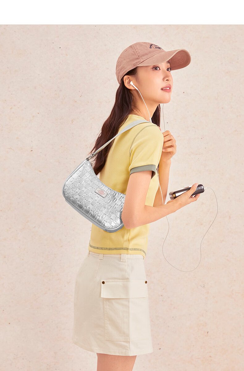 Dickies Women's Shoulder Bag Crossbody Bag Versatile Compact Monogram Print Handheld Underarm Bag Commuter Travel Small Bag Cream Almond White 18