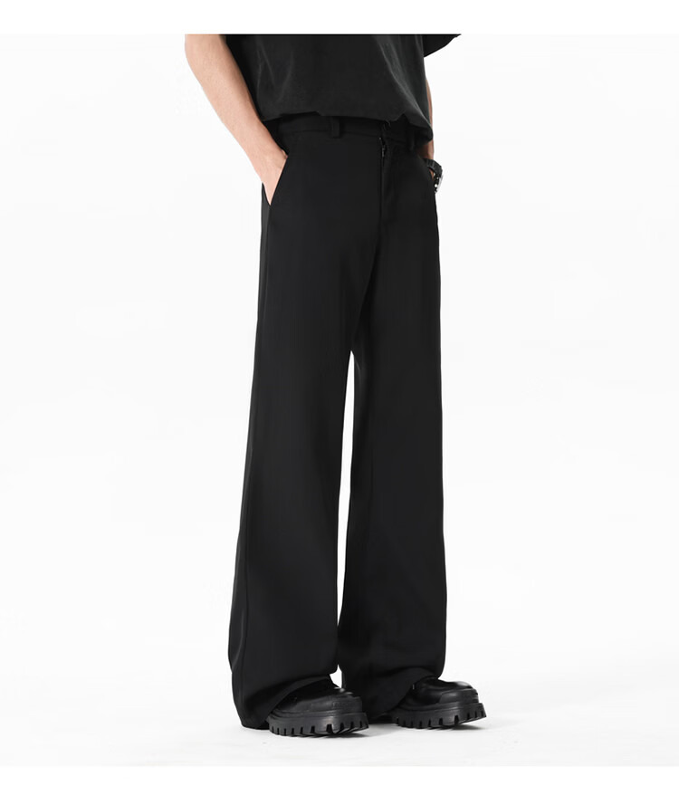 Dingfengbaoluo Men's Summer Loose Lightweight Straight-Leg High-End Feel Slight Flare Casual Suit Pants DBY68 Black XL 9