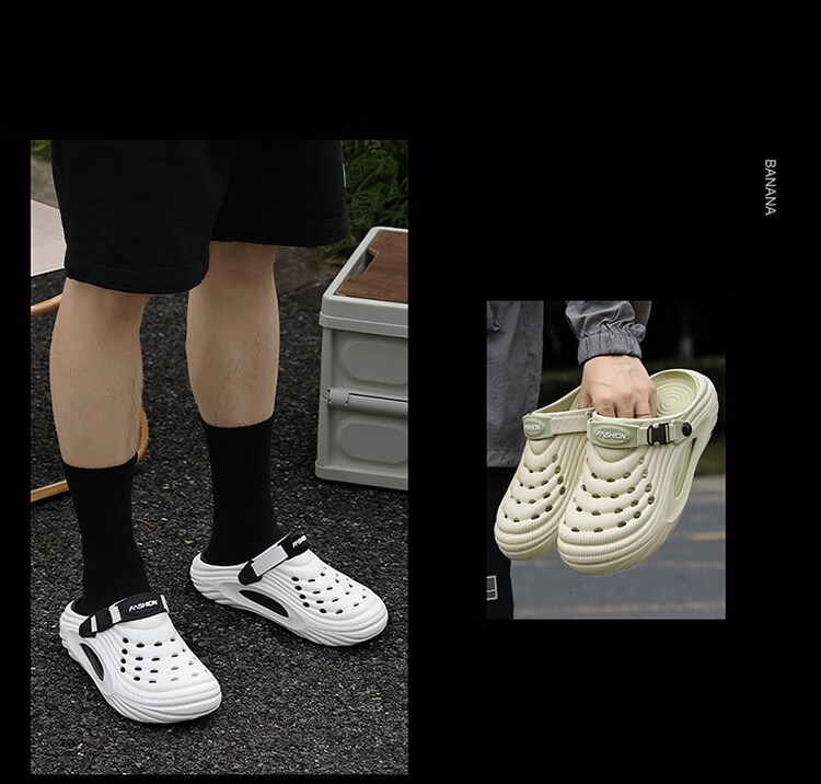 Genmai Men's Summer Outdoor Breathable Anti-Slip Thick-Soled Closed-Toe Clogs Black Size 40-41 12