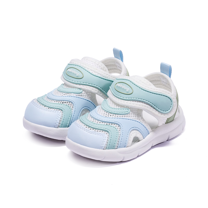 BOBDOG Children's Shoes, Baby Sandals, Toddler Walking Shoes, Summer New Style, Boys And Girls Breathable Caterpillar Shoes, White/light Blue/green, Size 23