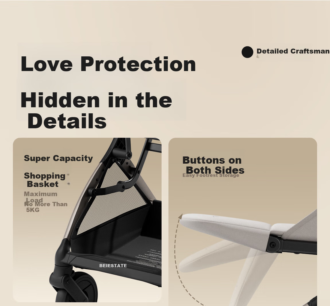 BEIESTATE New Route Baby Stroller Foldable Lightweight Kids Pram Sit and Recline Travel Stroller Mu Bai 25