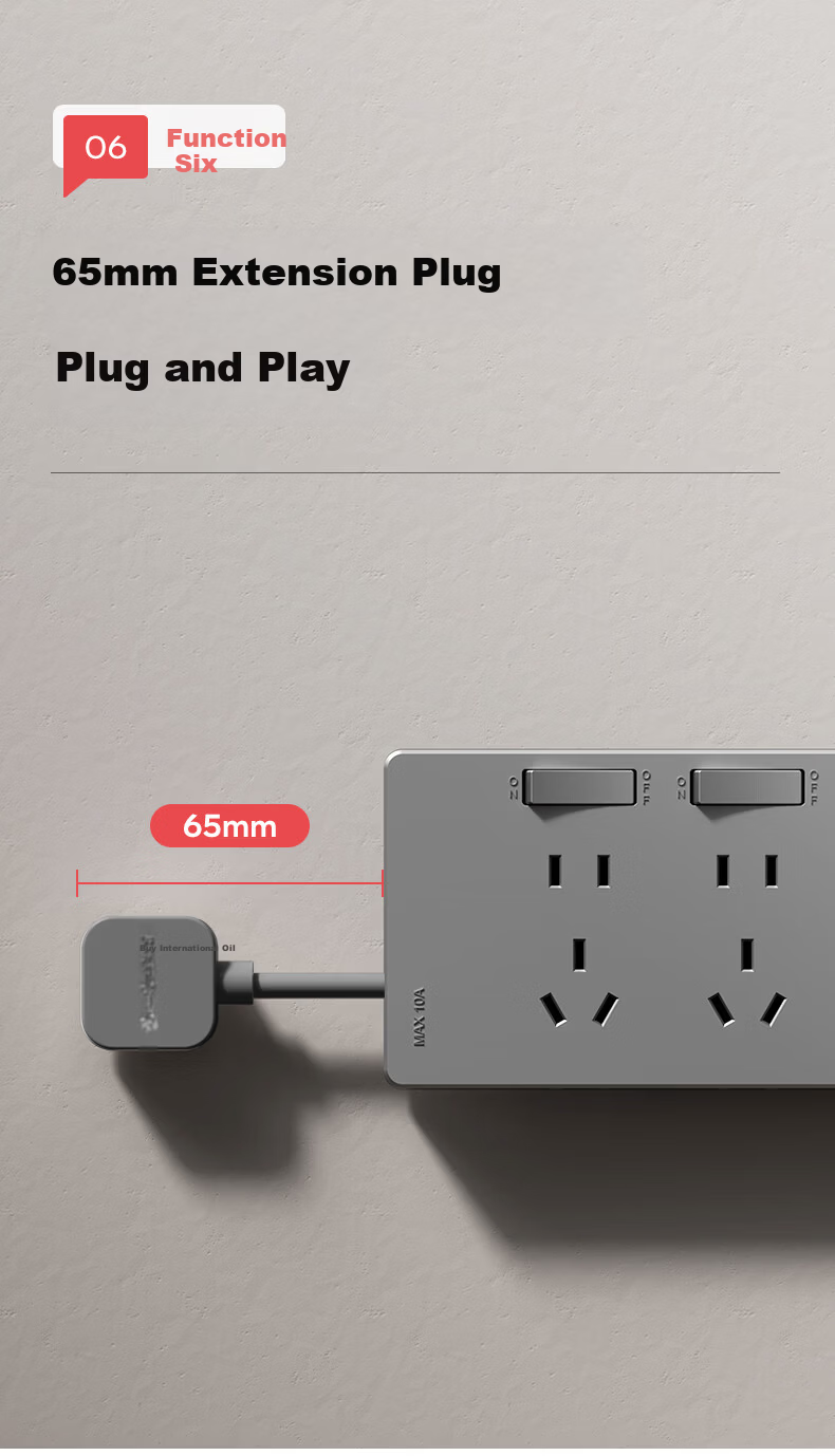 International Electric Multi-Port Wall-Mounted Wireless Extension Socket Expander Power Strip Panel Right-to-Left Expansion White 9
