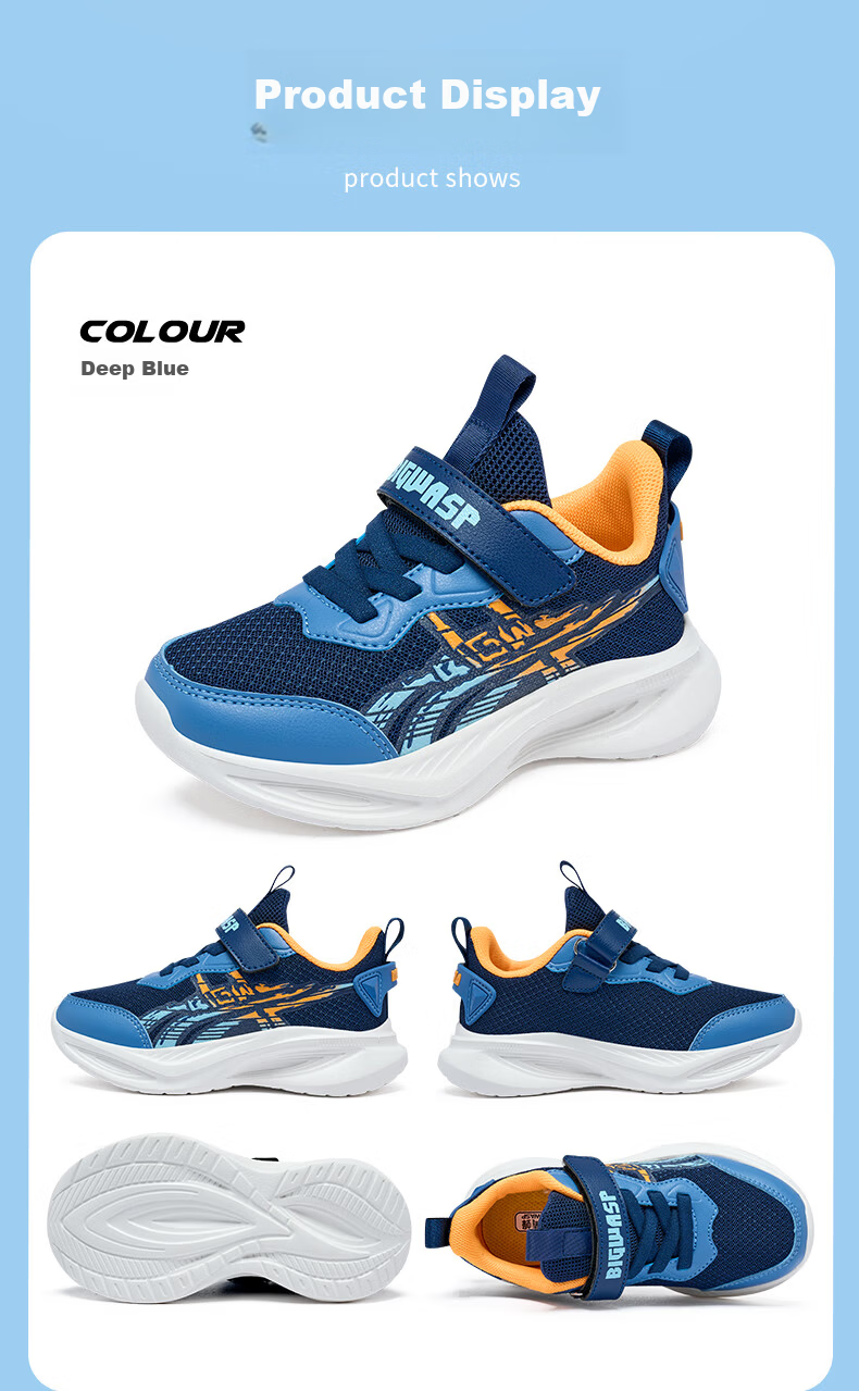 BIG WASP Boys' Running Shoes Spring 2026 Children's Sports Shoes D112531157 Deep Blue Size 34 10