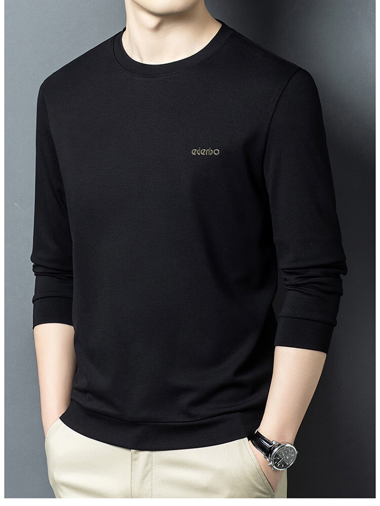 Edenbo Men's Long Sleeve Crew Neck Sweatshirt Four-Way Stretch Skin-Friendly Top Black 180/96A (2XL) 20