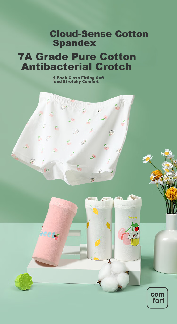 Hodohome Children's Underwear, Girls' 7A Antibacterial Pure Cotton Crotch Triangle Shorts, Girls' Cotton Spandex Cartoon Breathable Panties, 306 150 2