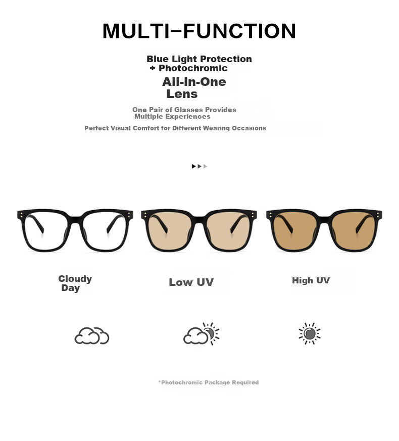 CAPONI Smart Color-Changing Blue Light Blocking Anti-Radiation Glasses Unisex GM Black Frame Anti-Blue Light Non-Prescription Large Face Trendy Eyewear 2