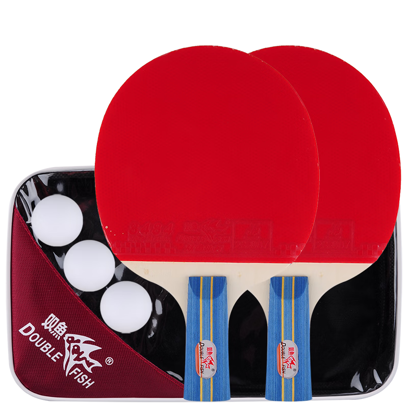 DOUBLE FISH Table Tennis Racket Straight Handle Double Racket Set for Beginners, Ping Pong Rackets 2-Piece Set with 3 Balls Included 226A