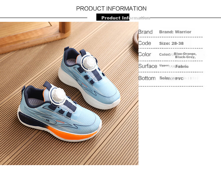 Warrior Kids Sports Shoes Boys Running Shoes Casual Shoes WZ(CL)-1984 Blue Orange Size 35 2