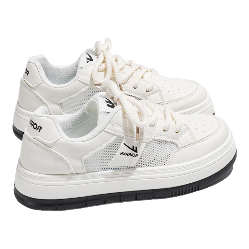 Warrior Women's Breathable Mesh Casual Shoes Thin Lightweight Versatile White Sneakers Thick Sole Sneakers 3015 Beige/Black Size 37
