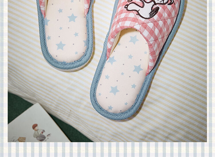 Gukoo Snoopy Plaid Floor Slippers Women's Four-Season Flat Home Slippers Light Burgundy Size 40-41 5