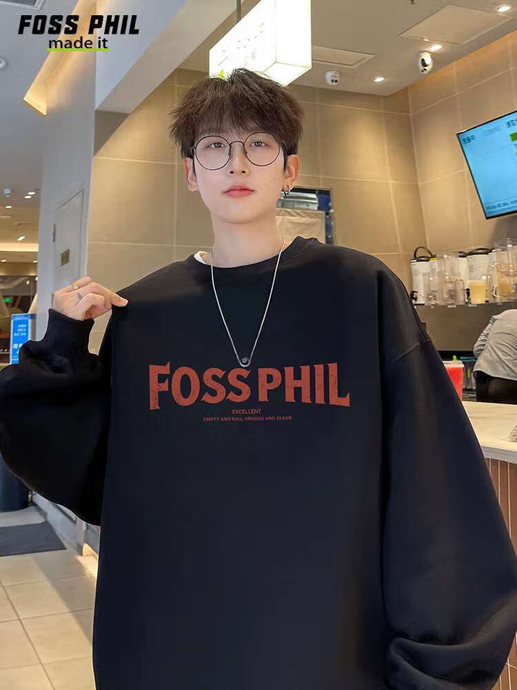Foss Phil Casual Sweatshirt for Men, Spring And Autumn New Year Long-Sleeve T-Shirt, Base Layer for Year of The Horse Zodiac, Red Top FPW3 Size L 14