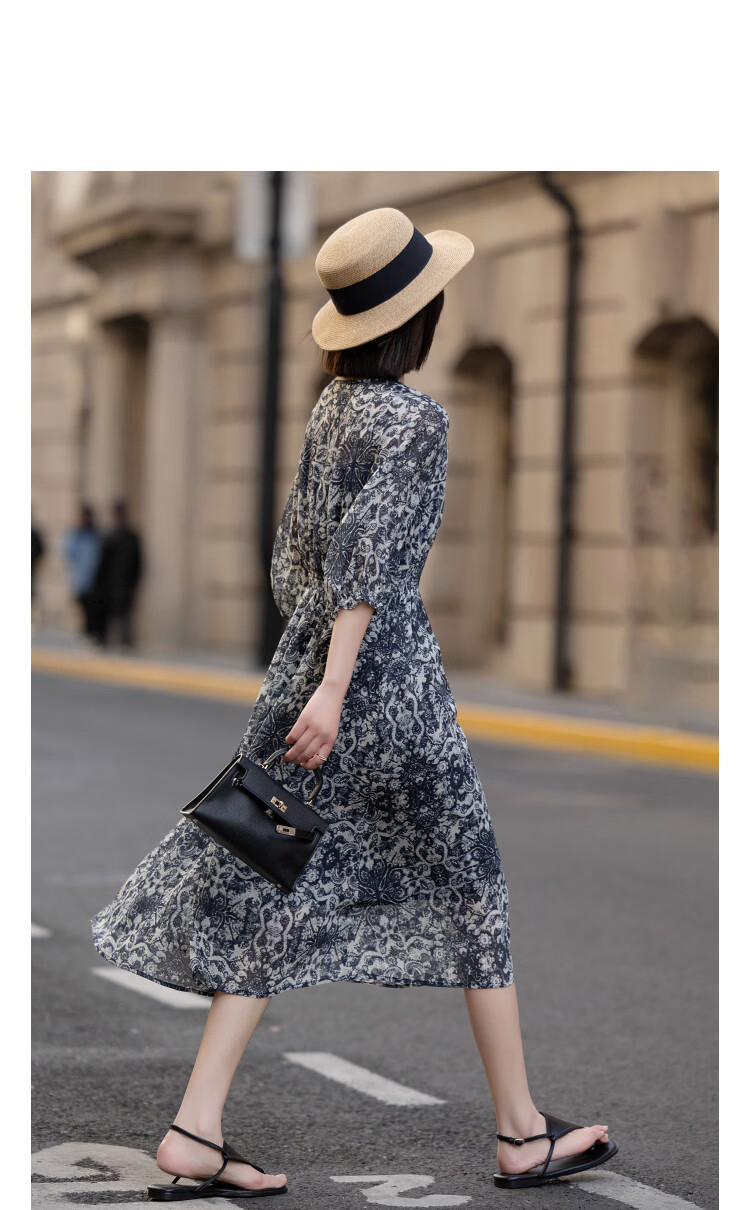 Demana Romantic Chiffon Season Spring Urban Commuter V-Neck Slim Waist Women's Two-Piece Dress 11