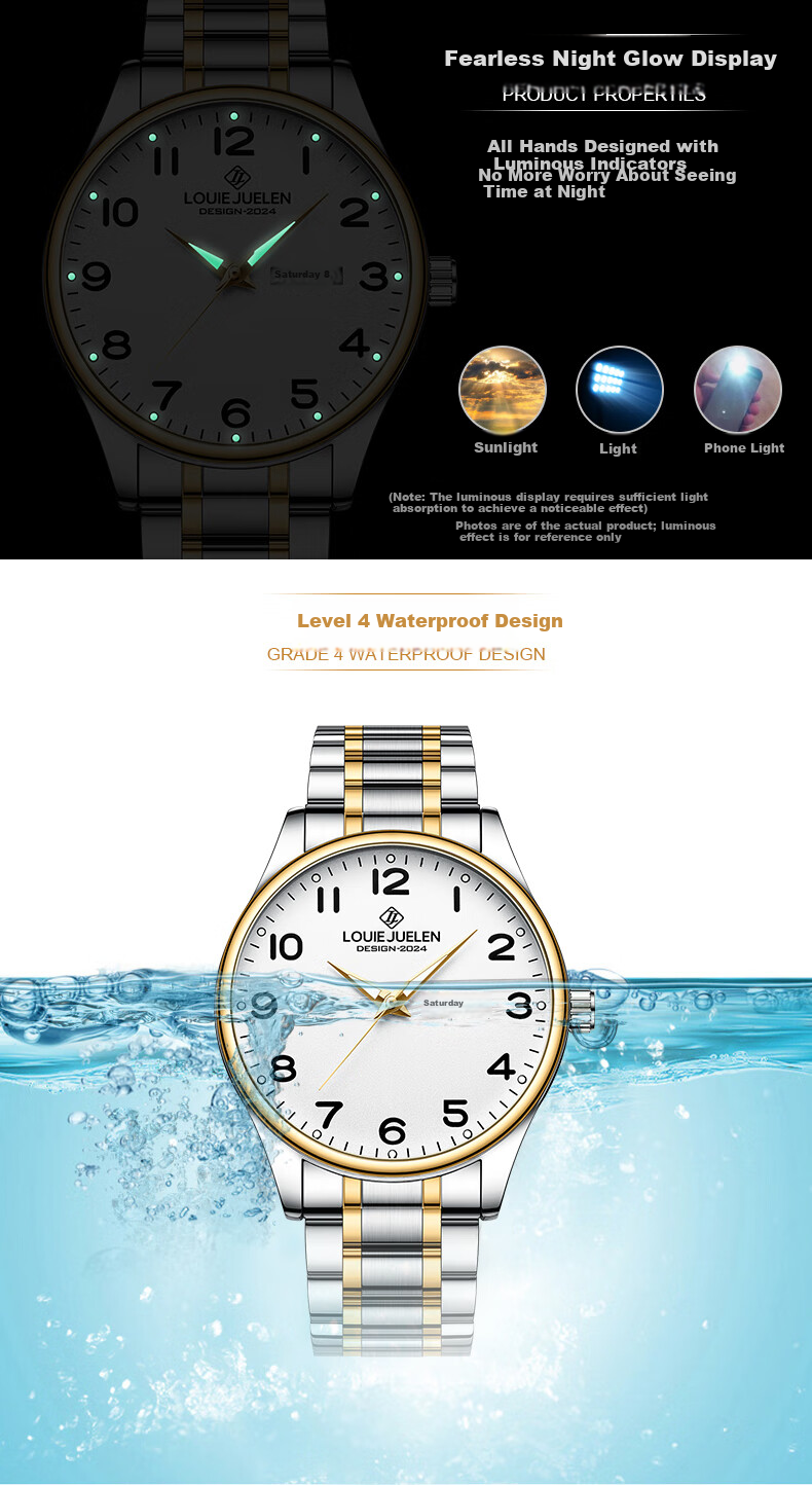 GEORGCOUNT Men's Watch Large Number Waterproof Luminous Quartz Watch for Middle-aged and Elderly Dad and Mom Women 7
