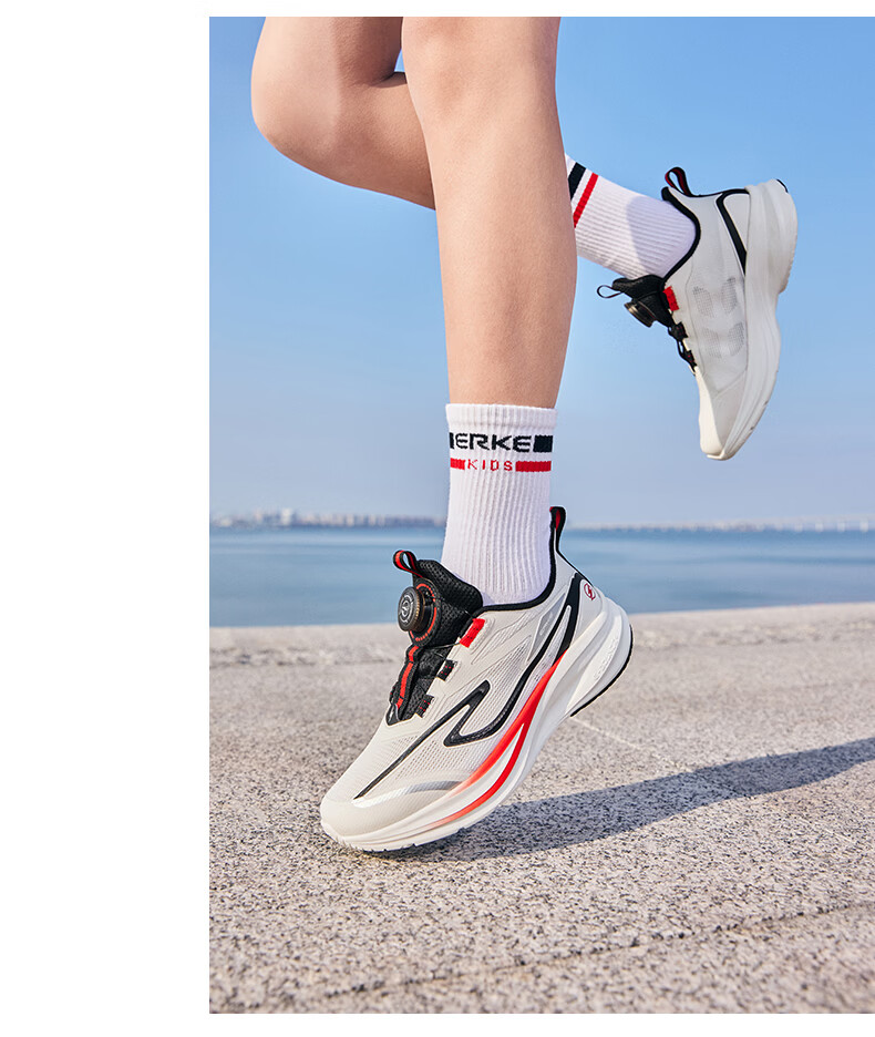 ERKE Kids Unisex Knob Buckle Sports Shoes Children's Cushioning Durable Running Shoes Microcrystalline White/Black Size 40 23
