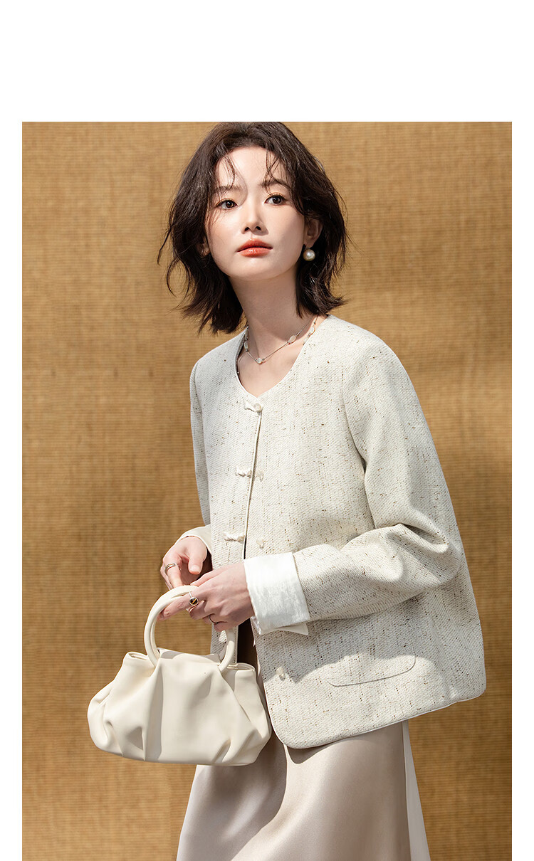 Demana [Oriental Charm] Spring National Style New Chinese Round Neck Frog Button Turn-up Sleeve Loose Short Petite Women's Jacket 11