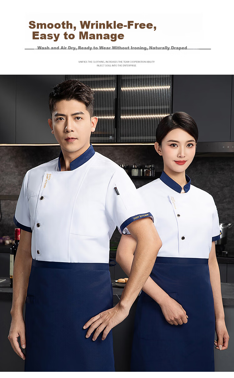 HANMANKE Summer Chef Workwear Short Sleeve Set Men Kitchen Uniform Work Clothes Custom Black Single Top 2XL 5