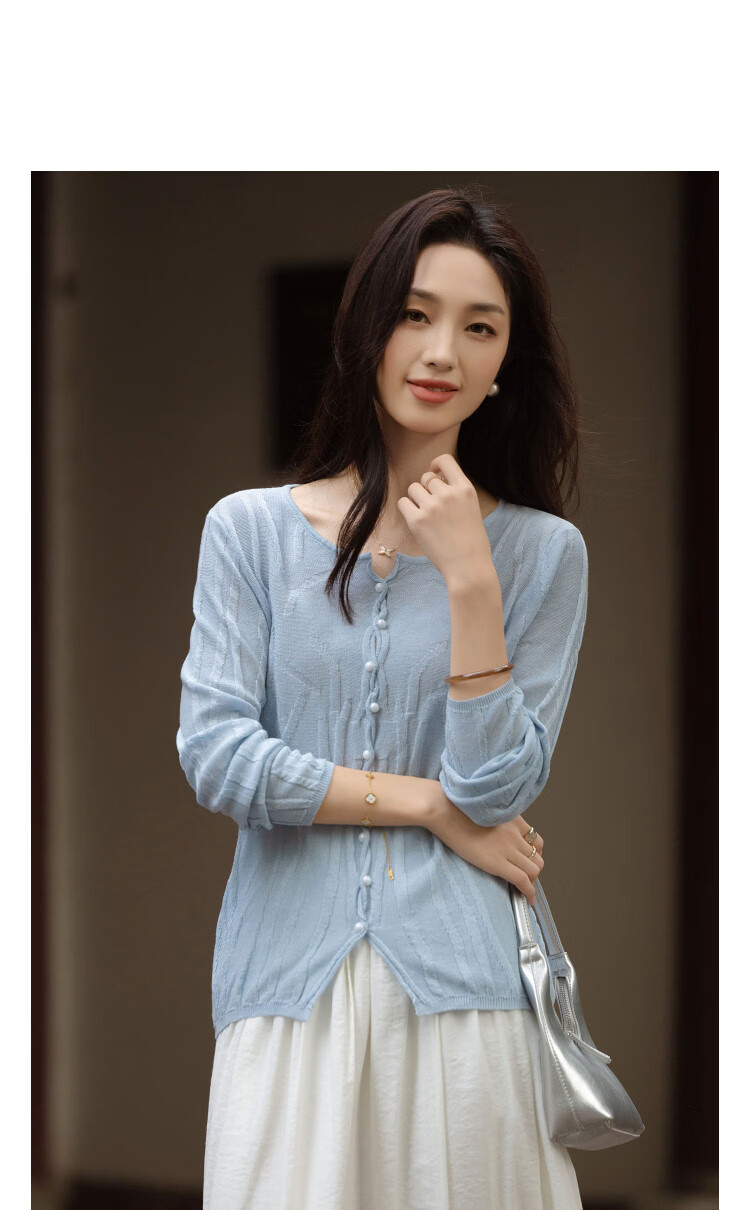 Demana [Linen Lyocell Blend] Spring Elegant V-Neck Twist Jacquard Slim Knit Sweater with Braided Buttons for Women 11