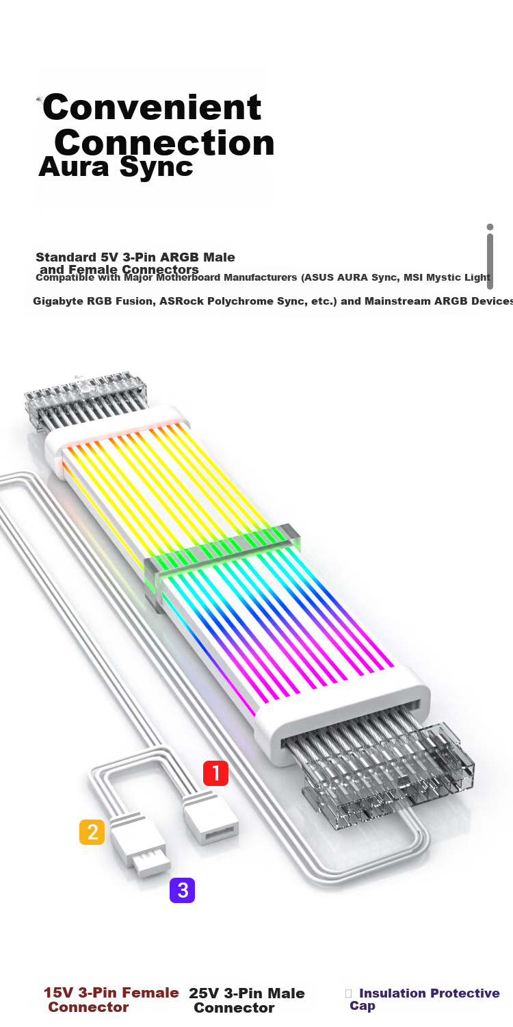 ZHENWEI 8Pin Neon Light Cable 6+2P GPU Power Extension ARGB Sync 360° Silicone Double-Sided Lighting 34cm Black 4