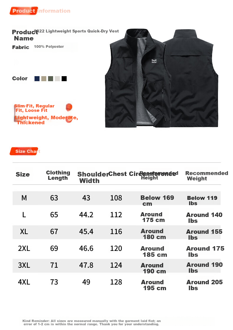Miiow Men's Vest Spring Autumn Jacket Trendy Breathable Outdoor Sleeveless Quick-Dry Waistcoat Black 2XL 4