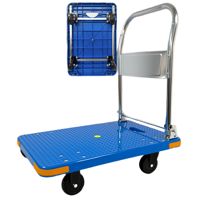 BYB Folding Small Cart Hand Truck Flatbed Four-Corner Anti-Collision Hand Pull Cart 600kg 73x48cm Small Trolley FZ-20 Blue
