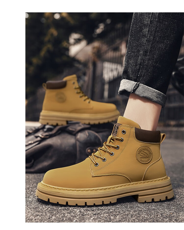 Yierkang Martin Boots Autumn And Winter Men's Retro High-Top Yellow Boots, Durable Outdoor Casual Work Boots Versatile Shoes for Me 10