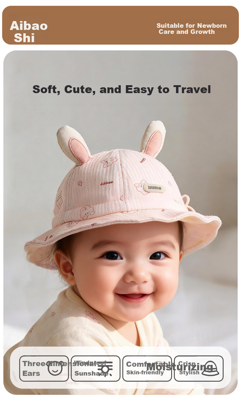 Aibao Baby Hat Spring and Autumn Infant Fisherman Hat Boys and Girls Bucket Hat Outdoor Sunshade Cap Hello Bear T151 1