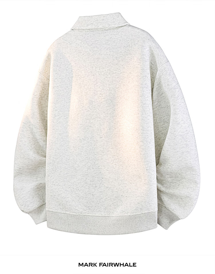 MARK FAIRWHALE Men's Spring and Autumn Hoodie American Streetwear Half-Zip Vintage Couple Loose Long Sleeve T-Shirt 4